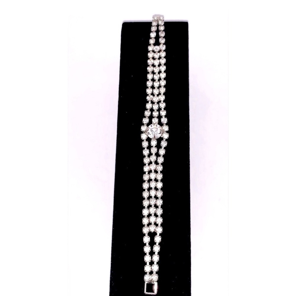 Three Tier Antique Clear Rhinestone Bracelet